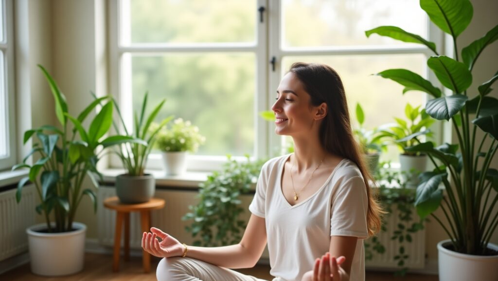 meditating women around oxygen plants