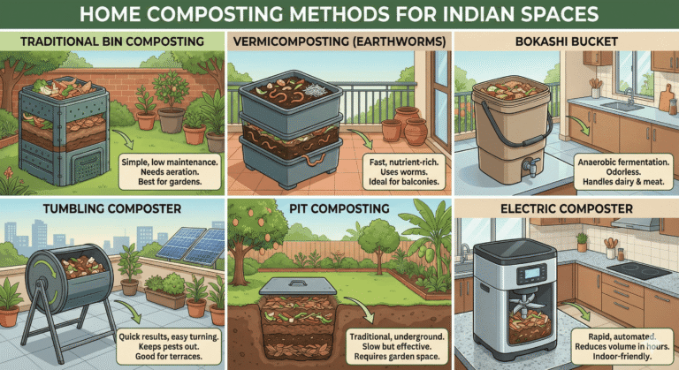 Different home composting methods used in Indian households.