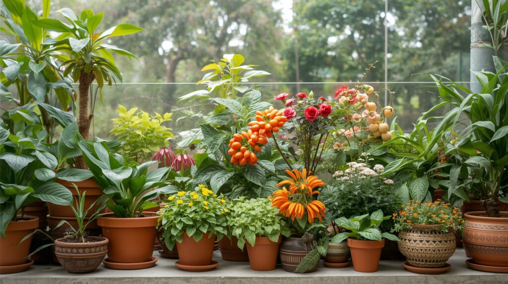 Seasonal planting calendar for India with winter, summer and monsoon plants arranged in a visual chart