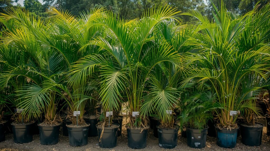 Popular palm trees in India with updated 2025 prices displayed in a nursery setting