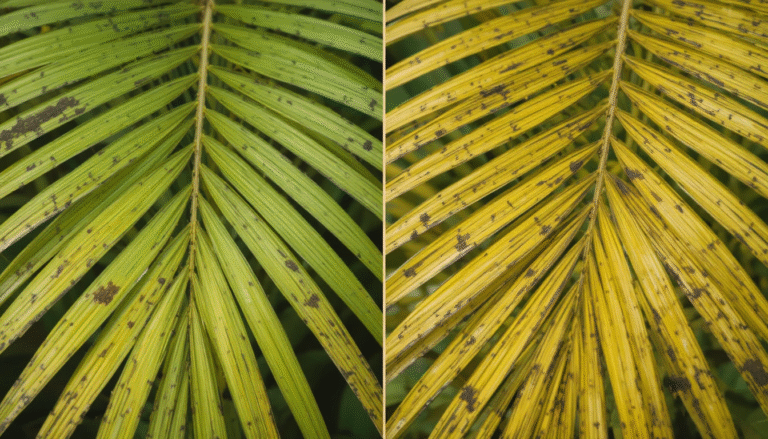 Common palm tree problems like yellowing or drooping leaves.