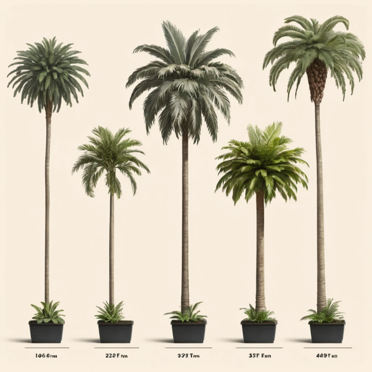 "Palm tree size comparison chart with price differences in India"